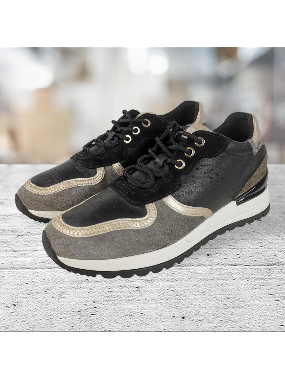Geox Respira Desya Black & Rose Gold Low Top Athletic Sneaker‎ Size 10.5